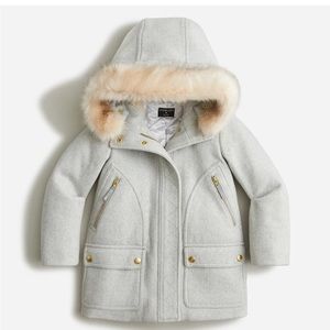 J. Crew Girls' Cozy Sherpa Hooded Wool Blend Chateau Light Gray Coat | size 4-5